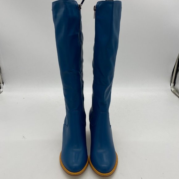Blue Side Zipper Wedge High Heels Over The Knee Thigh High Boots - Picture 3 of 14